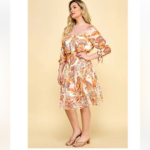 NWT! Figueroa & Flower Orange Tropical Print Smocked
Midi Dress -Plus Size 1X - Picture 3 of 14